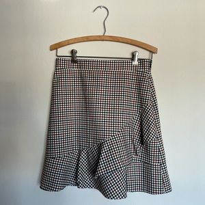 NWT Brooks Brothers Red Fleece Checked Wool Blend Twill Ruffle Hem Skirt